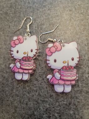 Hello Kitty Pink and White Birthday Cake Earrings